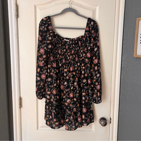 Altar’d state brown and black floral smocked ruffle mini dress, large - Picture 10 of 10